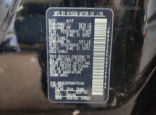 JN8AE2KP5H9170104 2017 NISSAN QUEST Black VIN sticker view
