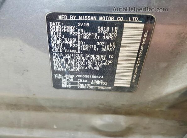 JN8AE2KP6G9155674 2016 NISSAN QUEST Gray VIN կոդի պիտակի տեսք
