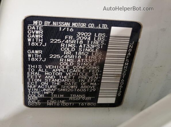 JN8AF5MR2GT606129 2016 NISSAN JUKE White Engine compartment view
