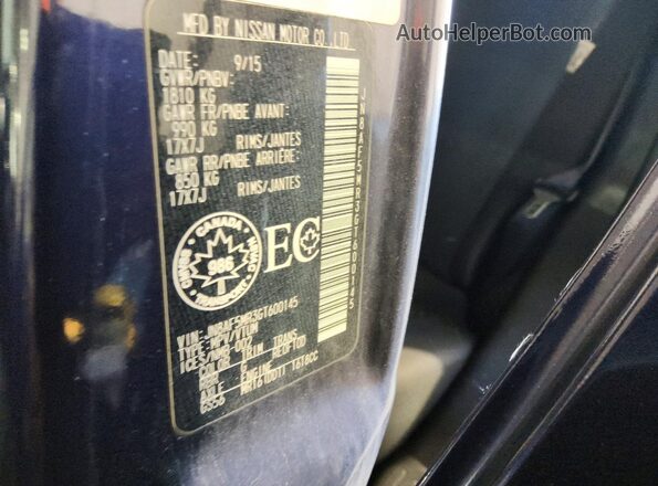 JN8AF5MR3GT600145 2016 NISSAN JUKE Blue Вид наклейки з VIN-кодом