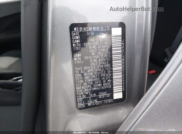 JN8AF5MR6GT609938 2016 NISSAN JUKE Gray Vista del compartimento del motor