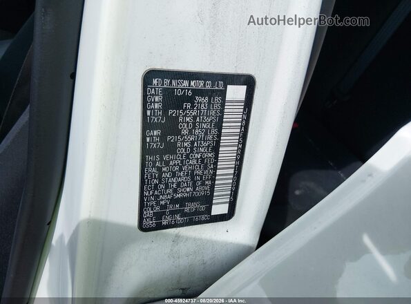 JN8AF5MR9HT700915 2017 NISSAN JUKE White Widok komory silnika