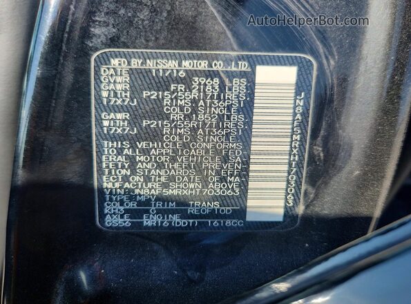 JN8AF5MRXHT703063 2017 NISSAN JUKE Black Widok naklejki z numerem VIN