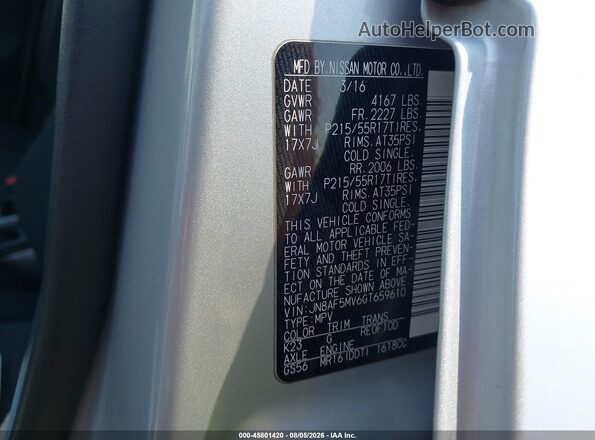 JN8AF5MV6GT659610 2016 NISSAN JUKE Silver Շարժիչի բաժամունքի տեսք