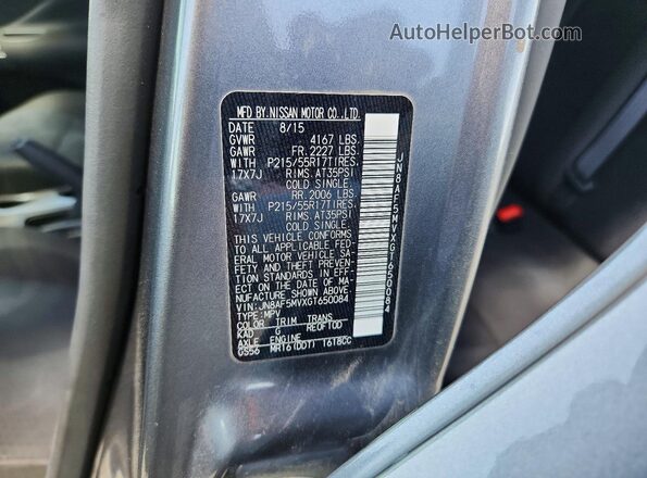 JN8AF5MVXGT650084 2016 NISSAN JUKE Gray VIN კოდის სტიკერის ხედი