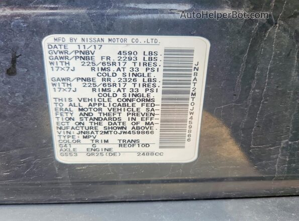 JN8AT2MT0JW459866 2018 NISSAN ROGUE Black Widok wnętrza 360 stopni