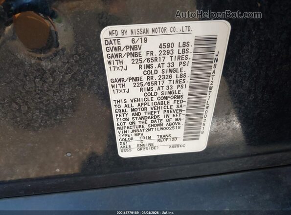 JN8AT2MT1LW002518 2020 NISSAN ROGUE Черный Вид подкапотного пространства