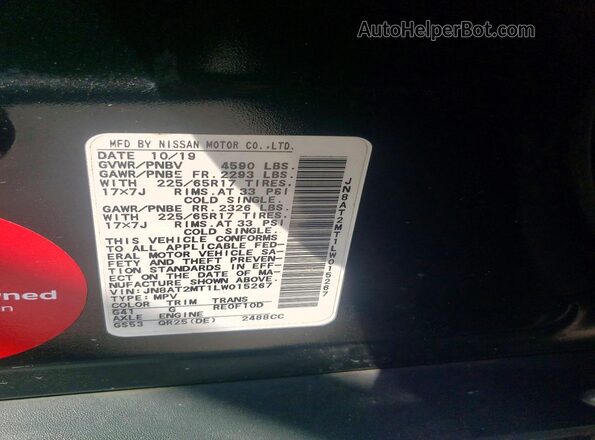 JN8AT2MT1LW015267 2020 NISSAN ROGUE Black Սալոնի 360 աստիճան տեսք