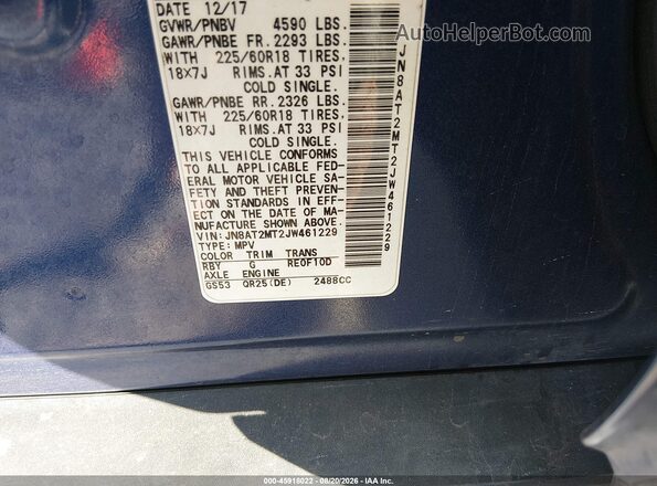 JN8AT2MT2JW461229 2018 NISSAN ROGUE Blue Շարժիչի բաժամունքի տեսք