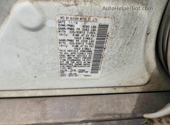 JN8AT2MT2LW030148 2020 NISSAN ROGUE White Widok wnętrza 360 stopni