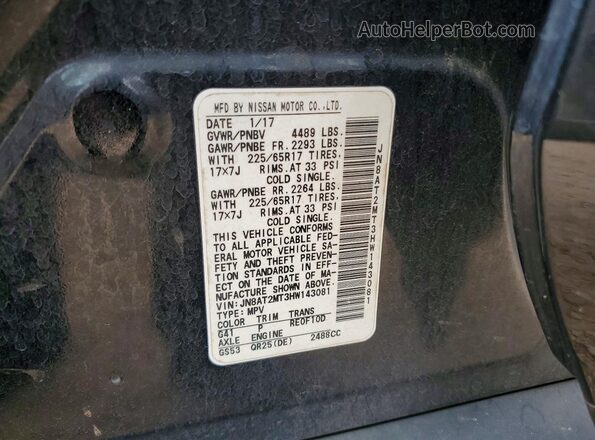 JN8AT2MT3HW143081 2017 NISSAN ROGUE Black Вид наклейки з VIN-кодом