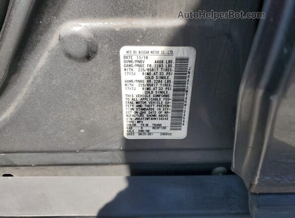 JN8AT2MT4HW134549 2017 NISSAN ROGUE Gray VIN sticker view