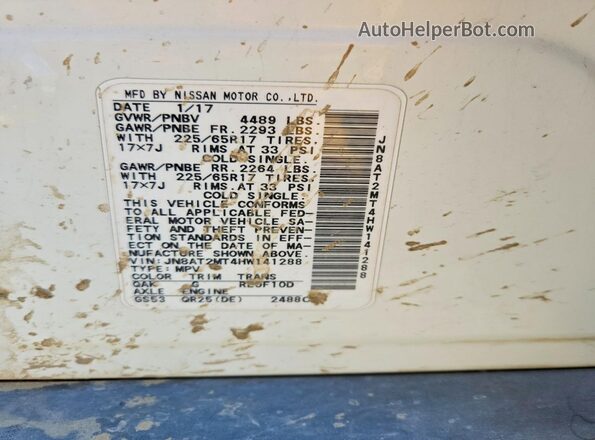 JN8AT2MT4HW141288 2017 NISSAN ROGUE Белый Вид подкапотного пространства
