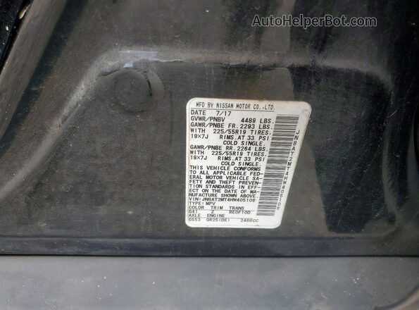 JN8AT2MT4HW405108 2017 NISSAN ROGUE Black VIN կոդի պիտակի տեսք