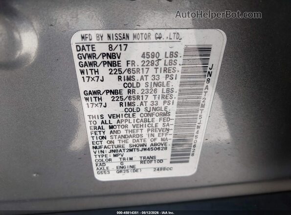 JN8AT2MT5JW450628 2018 NISSAN ROGUE Silver Engine compartment view
