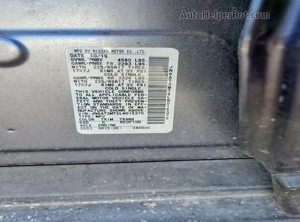 JN8AT2MT5LW015370 2020 NISSAN ROGUE Charcoal Vista del compartimento del motor