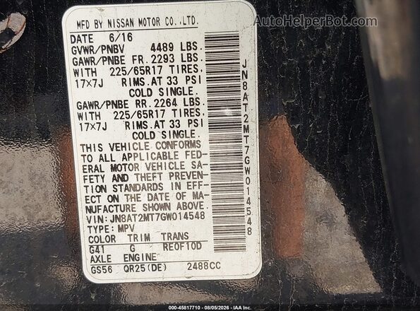 JN8AT2MT7GW014548 2016 NISSAN ROGUE Black Engine compartment view