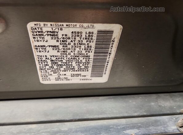 JN8AT2MT7JW465924 2018 NISSAN ROGUE Gray Панорамний вид салону 360°