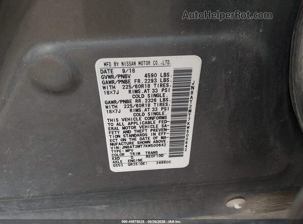 JN8AT2MT7KW500642 2019 NISSAN ROGUE Серый Вид подкапотного пространства