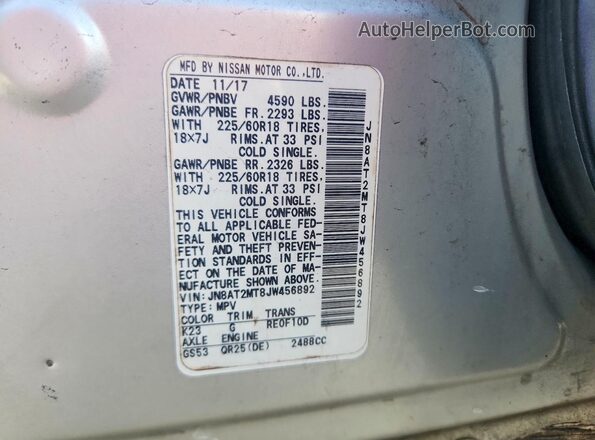 JN8AT2MT8JW456892 2018 NISSAN ROGUE Silver 