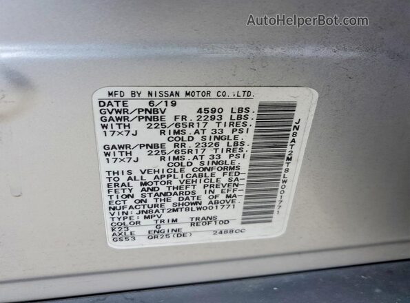 JN8AT2MT8LW001771 2020 NISSAN ROGUE Silver Engine compartment view