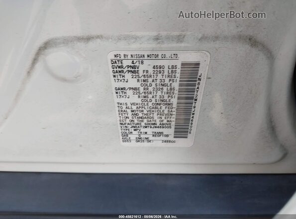 JN8AT2MT9JW469005 2018 NISSAN ROGUE White Engine compartment view