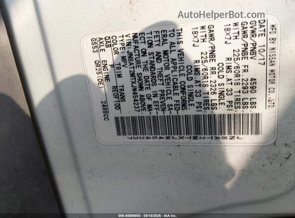 JN8AT2MTXJW454237 2018 NISSAN ROGUE Белый Вид подкапотного пространства