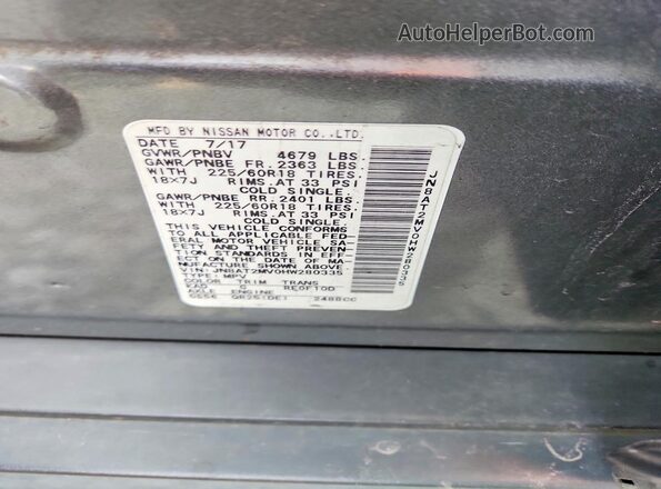 JN8AT2MV0HW280335 2017 NISSAN ROGUE Gray VIN կոդի պիտակի տեսք