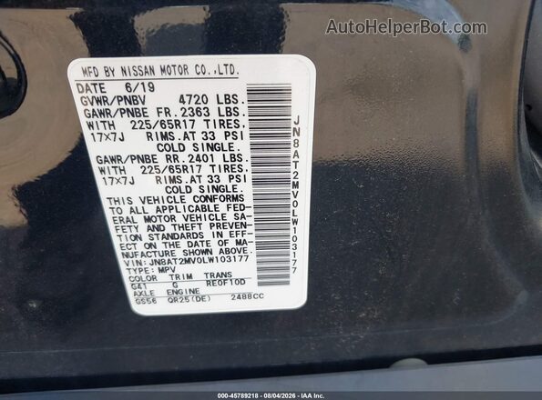 JN8AT2MV0LW103177 2020 NISSAN ROGUE Black Vista del compartimento del motor