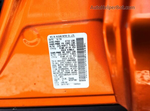 JN8AT2MV0LW110145 2020 NISSAN ROGUE Orange VIN կոդի պիտակի տեսք