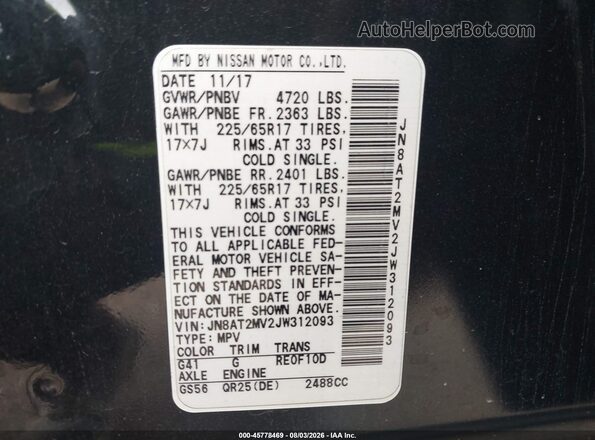 JN8AT2MV2JW312093 2018 NISSAN ROGUE Black Engine compartment view