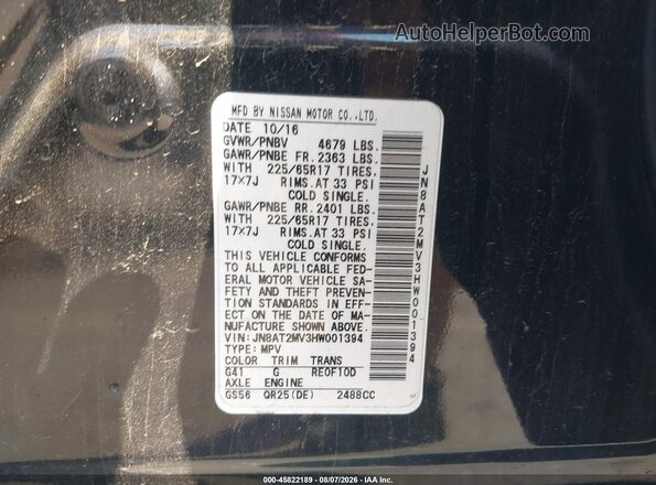 JN8AT2MV3HW001394 2017 NISSAN ROGUE Black Engine compartment view