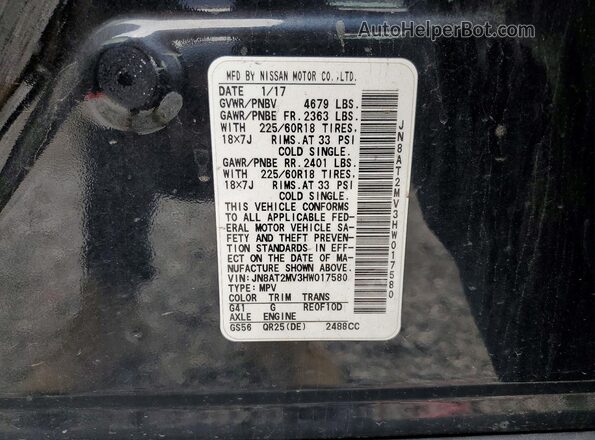 JN8AT2MV3HW017580 2017 NISSAN ROGUE Black VIN sticker view
