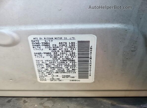 JN8AT2MV3HW020124 2017 NISSAN ROGUE Silver ძრავის განყოფილების ხედი