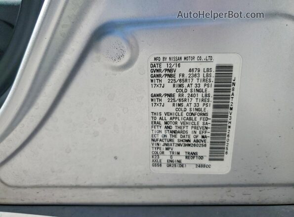 JN8AT2MV3HW260256 2017 NISSAN ROGUE Silver VIN կոդի պիտակի տեսք