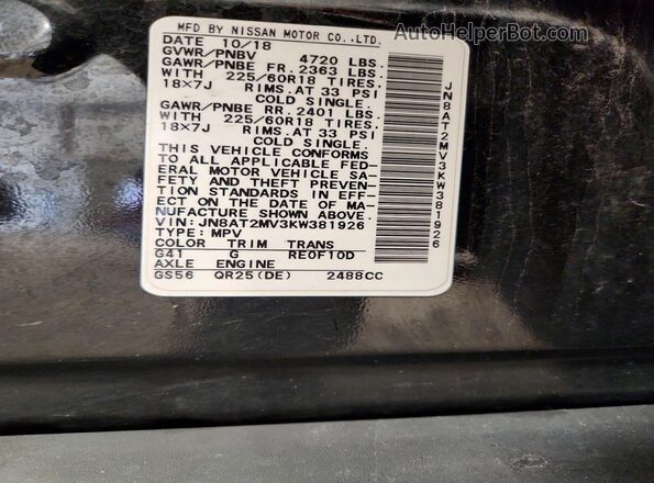 JN8AT2MV3KW381926 2019 NISSAN ROGUE Black VIN կոդի պիտակի տեսք