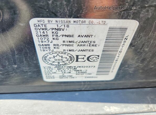 JN8AT2MV4JW320373 2018 NISSAN ROGUE Black Вид наклейки з VIN-кодом