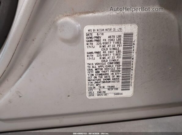 JN8AT2MV6GW140725 2016 NISSAN ROGUE Silver Вид підкапотного простору