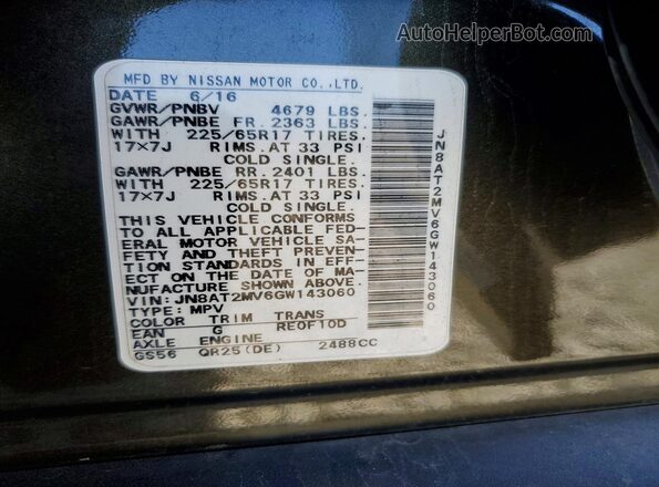 JN8AT2MV6GW143060 2016 NISSAN ROGUE Black VIN կոդի պիտակի տեսք
