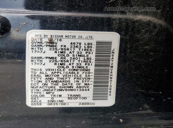 JN8AT2MV6HW013944 2017 NISSAN ROGUE Black Շարժիչի բաժամունքի տեսք