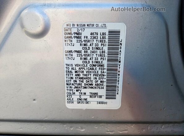 JN8AT2MV7HW267534 2017 NISSAN ROGUE Silver Widok wnętrza 360 stopni