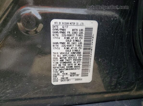JN8AT2MV8HW026727 2017 NISSAN ROGUE Зеленый Вид наклейки с VIN-кодом