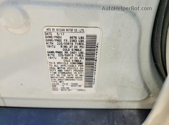 JN8AT2MV8HW271835 2017 NISSAN ROGUE Белый Вид наклейки с VIN-кодом