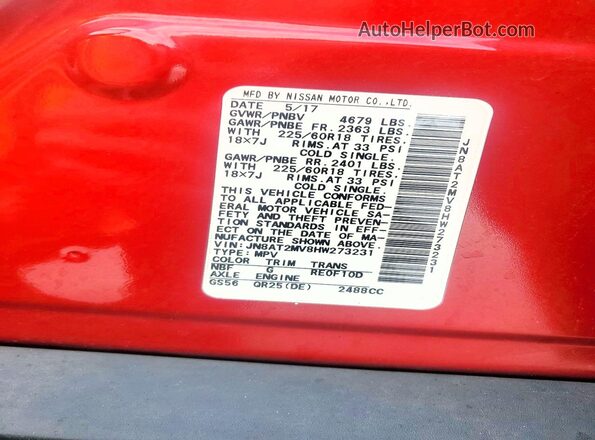 JN8AT2MV8HW273231 2017 NISSAN ROGUE Red Widok komory silnika