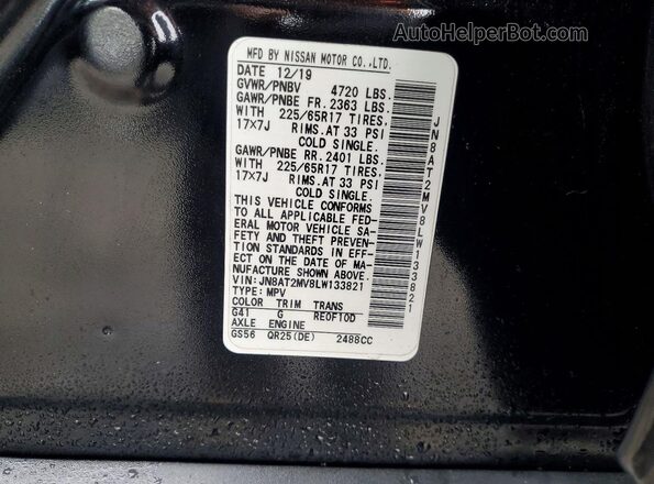 JN8AT2MV8LW133821 2020 NISSAN ROGUE Black Вид наклейки з VIN-кодом