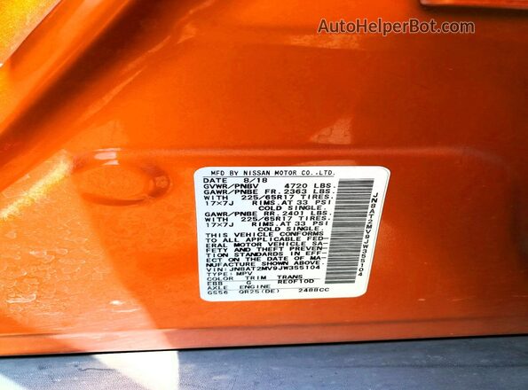 JN8AT2MV9JW355104 2018 NISSAN ROGUE Orange VIN կոդի պիտակի տեսք