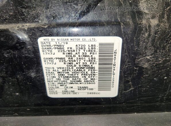 JN8AT2MV9LW123900 2020 NISSAN ROGUE Black VIN կոդի պիտակի տեսք