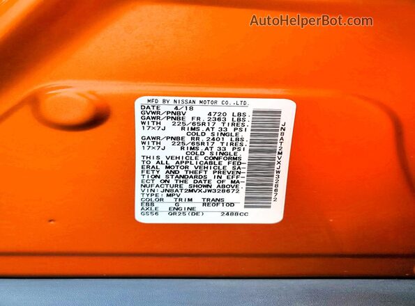 JN8AT2MVXJW328672 2018 NISSAN ROGUE Оранжевый Вид подкапотного пространства