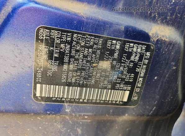 JN8AT3BB1MW215826 2021 NISSAN ROGUE Blue Engine compartment view
