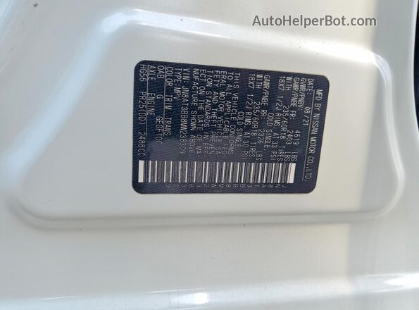 JN8AT3BB8MW238309 2021 NISSAN ROGUE White VIN კოდის სტიკერის ხედი